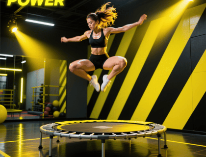 Participantes saltando sobre trampolines individuales